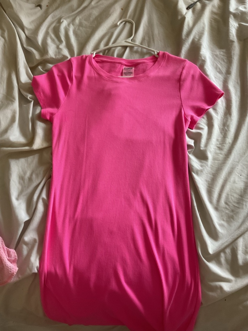 PINK Victoria's Secret Ribbed Crewneck Tee in Hot Pink
